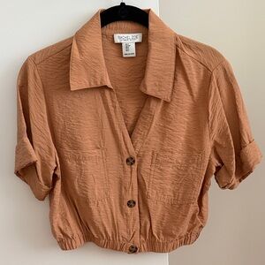 Rachel Zoe Cropped Button-Front Shirt in Terracotta
